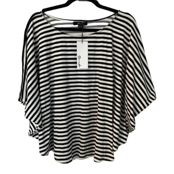 Yana K Women's Tania Top in Black & Ivory Stripes Short Sleeves One Size NWT - Picture 1 of 9